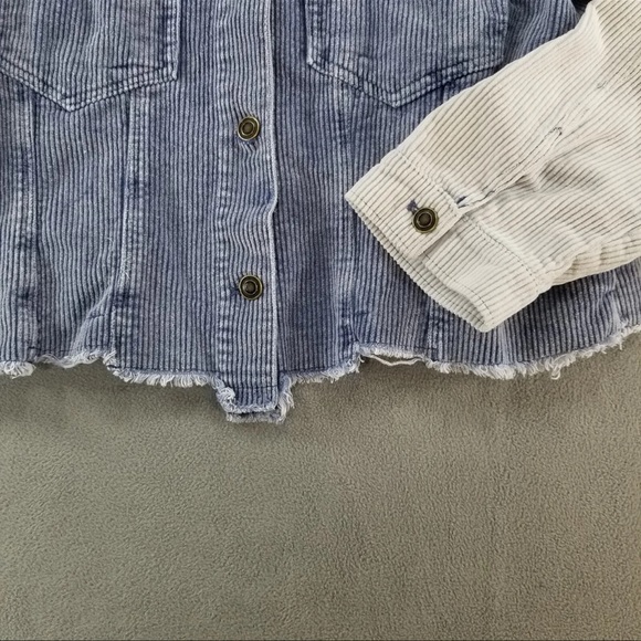 Oli & Hali Mineral Washed Color Block Fitted Corduroy Denim Jacket Raw Hem - Picture 7 of 17